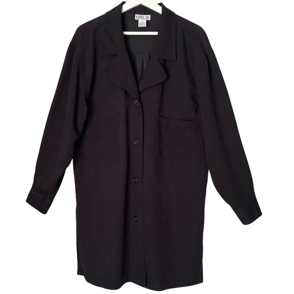 ROBBIE BEE Vintage Shirt Dress Long Sleeve VNeck Collar Black Button Up Women 16